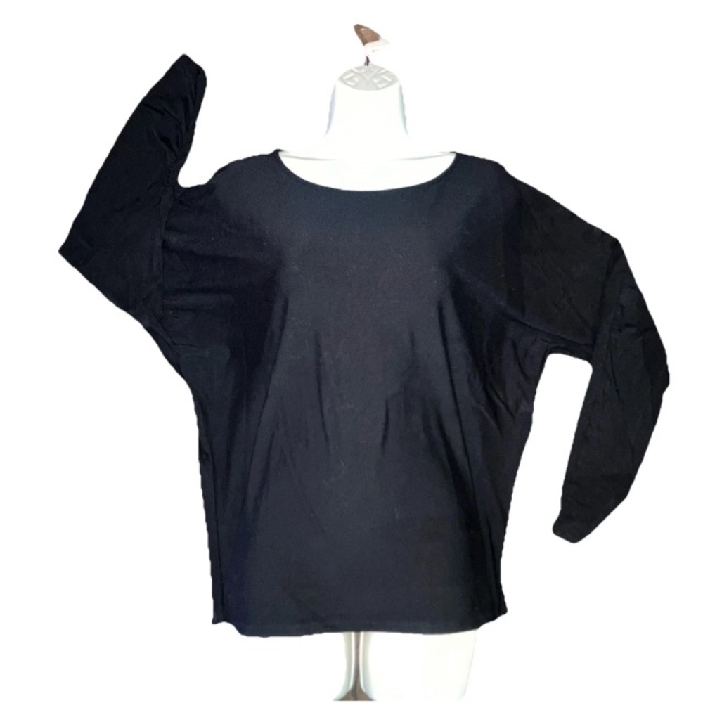 Magaschoni Black Boxy Dolman Ruched Sleeve Womens Pullover Top Viscose Spandex M